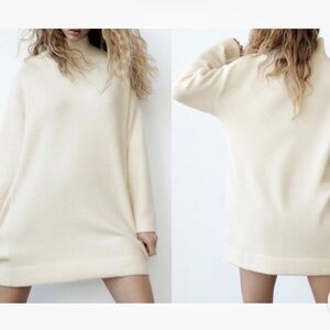 Zara Cream wool blend‎ Knitwear mini sweater dress M